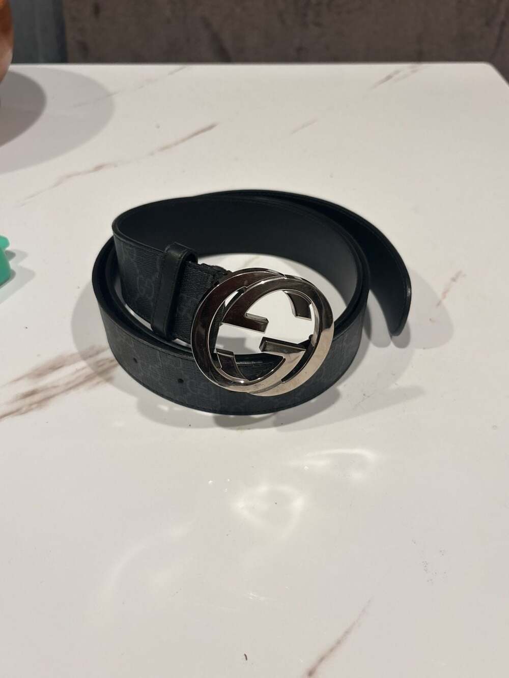 Gucci Interlocking G Belt Size 120/48 Black GG Supreme Canvas